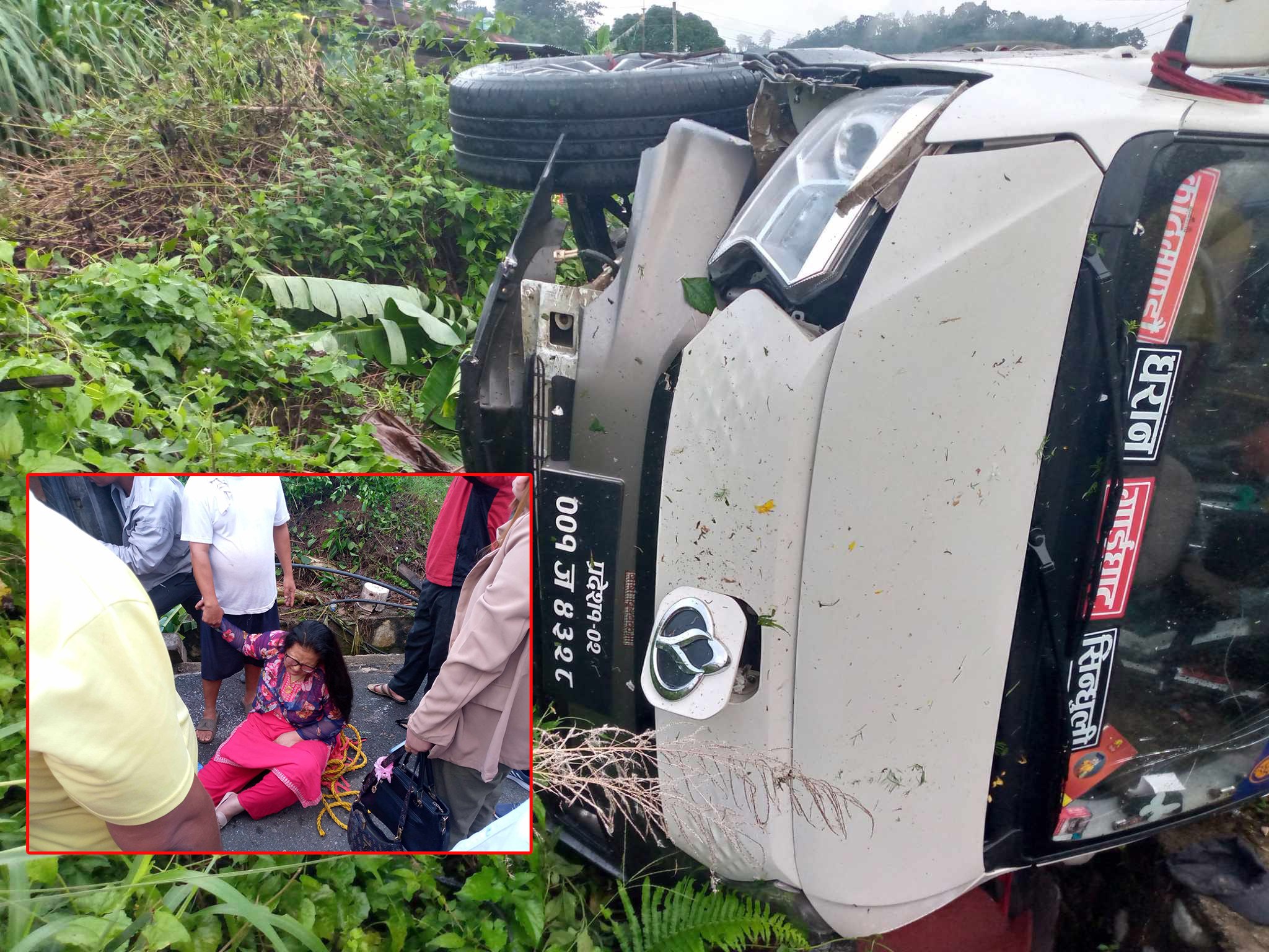 काठमान्डौबाट धरान जादै गरेको इभि गाडी मकवानपुरको साततलेमा दुर्घटना