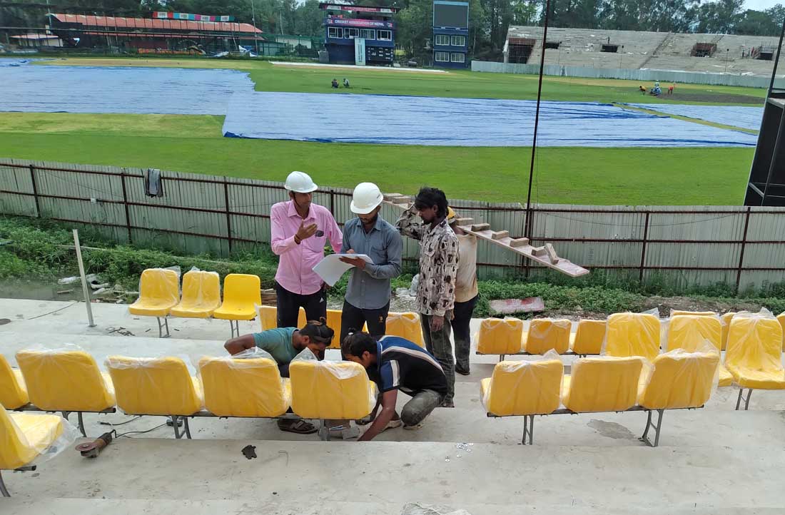 कीर्तिपुर क्रिकेट मैदानको प्यारापिटमा सिट जडान कार्य सुरु